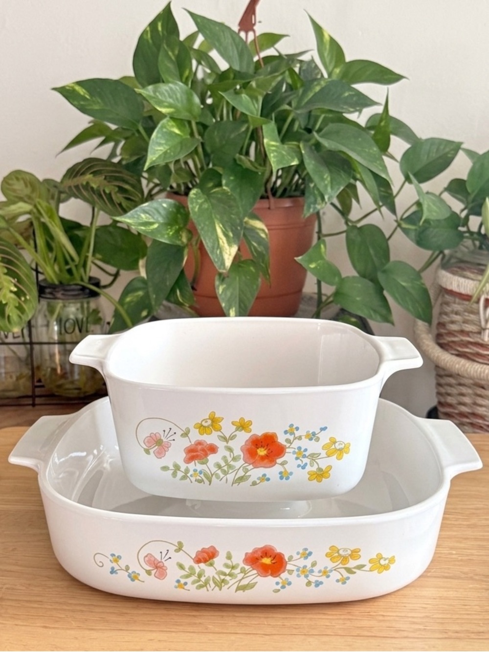 Vintage CorningWare USA Wildflower Orange Poppies A-10-B and A-1 1/2-B NO LIDS